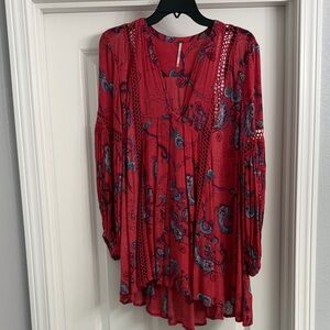 Free people Boho Red Paisley Long-Sleeve Women's Top